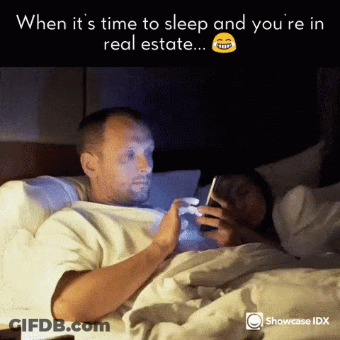 A Man And Woman Are Laying In Bed Looking At Their Phones With The Caption When It 'S Time To Sleep GIF