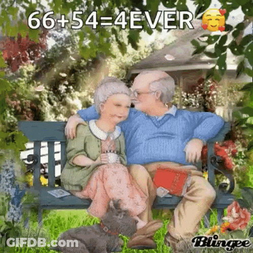 A Man And Woman Are Sitting On A Bench With A Dog . GIF