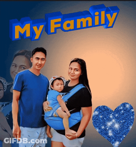 A Man And Woman Holding A Baby With The Words My Family Behind Them GIF