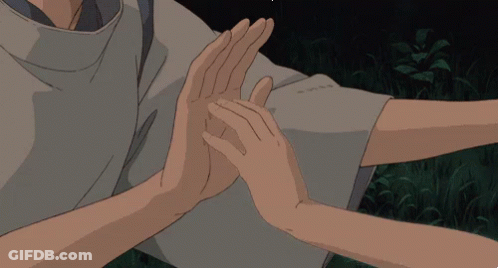A Man And Woman Holding Hands In A Cartoon Scene GIF