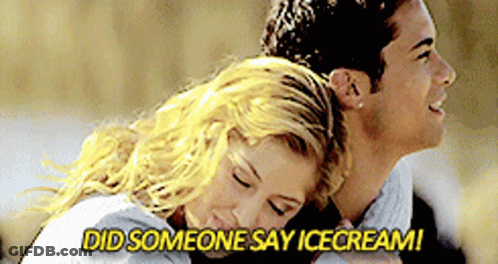 A Man And Woman Hugging With The Words Did Someone Say Ice Cream GIF