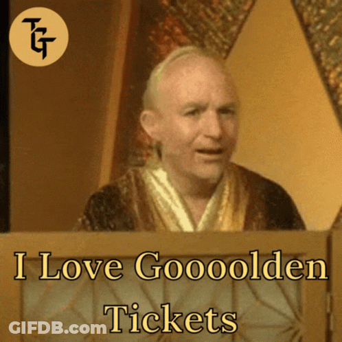 A Man Behind A Fence With The Words I Love Gooolden Tickets Below Him GIF