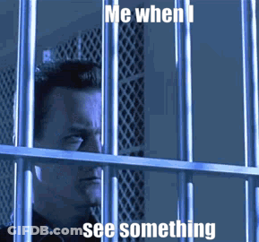 A Man Behind Bars With The Words Me When I See Something On The Bottom GIF