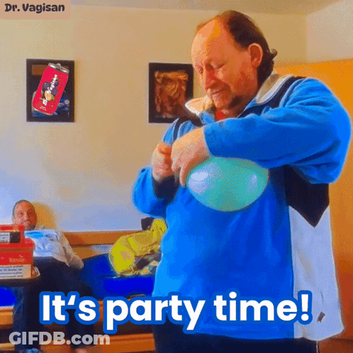 Man Blowing Up Balloon Party Time GIF