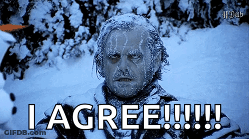 A Man Covered In Snow Says I Agree GIF