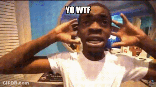 A Man Covering His Ears With His Hands And The Words Yo WTF Written Above Him GIF