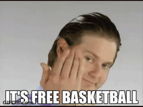 A Man Covering His Face With His Hand And The Words " It 'S Free Basketball " On The Bottom GIF