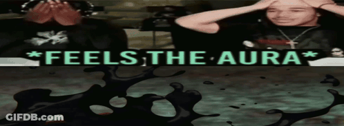 A Man Covering His Face With His Hands And The Words " Feels The Aura " On The Bottom GIF