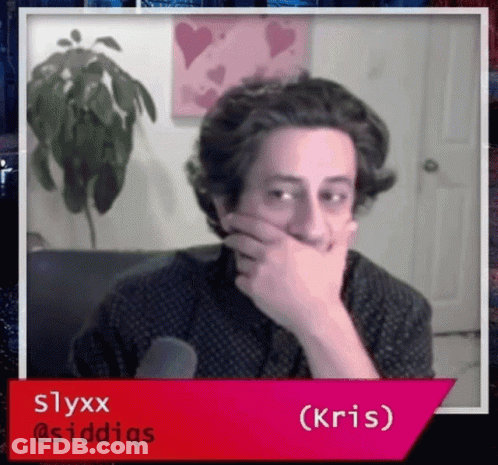 A Man Covering His Mouth With His Hand And The Name Kris On The Bottom Right GIF