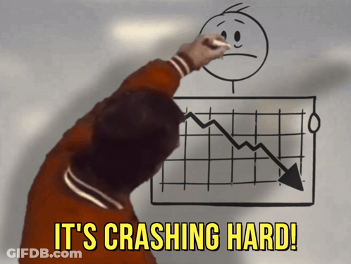 A Man Drawing A Graph With The Words It 'S Crashing Hard Below It GIF