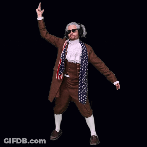 A Man Dressed As Benjamin Franklin Wearing Headphones And Sunglasses GIF
