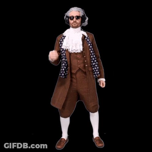 Benjamin Franklin Costume With Sunglasses And Headphones GIF