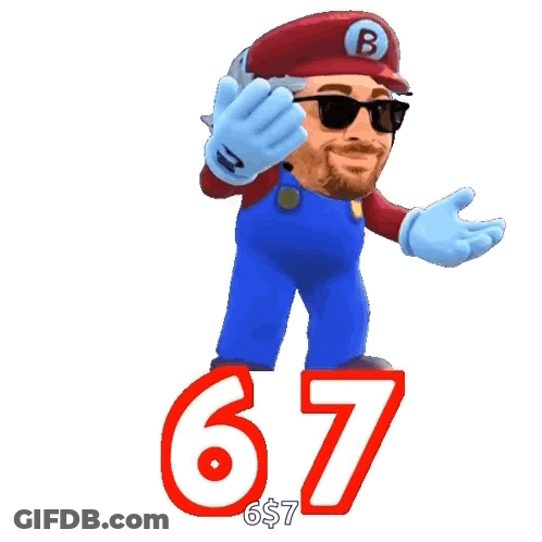 Man Dressed As Mario With Sunglasses And B Hat Next To 67 GIF