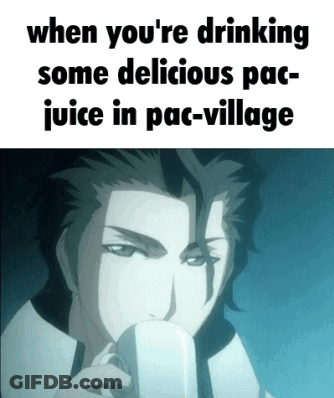 A Man Drinking A Cup Of Pac-Juice In Pac- Village GIF