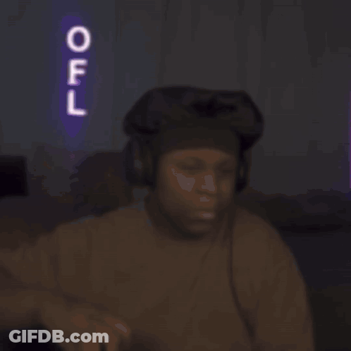 A Man Drinking From A Bottle With A Neon Sign That Says Off In The Background GIF