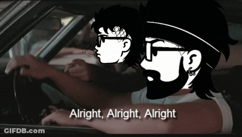 A Man Driving A Car With The Words Alright Alright Alright Behind Him GIF