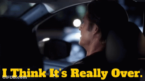 A Man Driving A Car With The Words I Think It 'S Really Over GIF