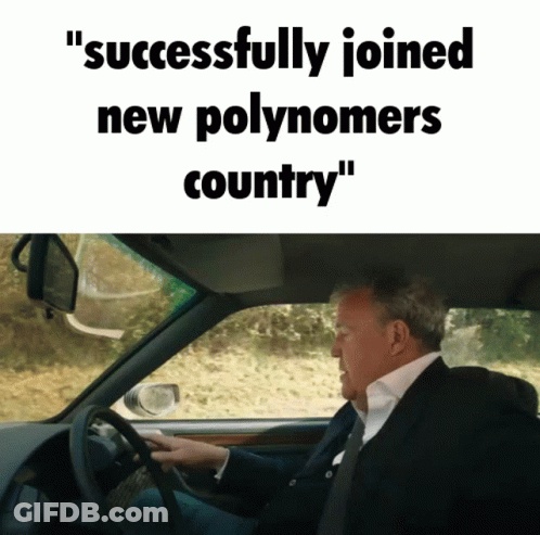 A Man Driving A Car With The Words " Successfully Joined New Polynomers Country " Written Above Him GIF