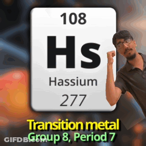 A Man Flexes His Muscles In Front Of A Periodic Table Of Hassium GIF