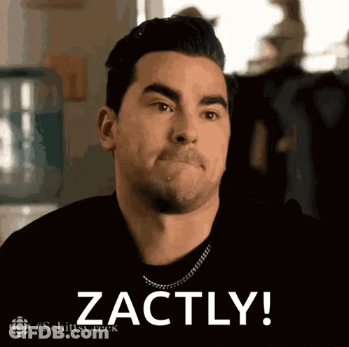 A Man From Schitt 'S Creek Is Making A Face And Says Zachly GIF