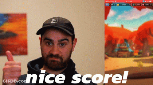 A Man Giving A Thumbs Up In Front Of A Screen That Says Nice Score GIF