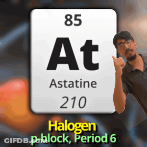 A Man Giving A Thumbs Up In Front Of A Sign That Says Astatine 210 Halogen P-Block Period 6 GIF