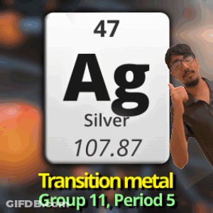 A Man Giving A Thumbs Up In Front Of A Silver Transition Metal Group 11 Period 5 Sign GIF