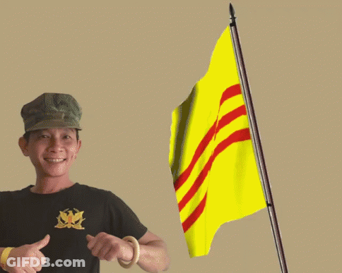 A Man Giving A Thumbs Up Next To A Flag With Red Stripes GIF