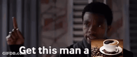 A Man Giving A Thumbs Up Next To A Picture Of A Cup Of Coffee And The Words Get This Man A GIF