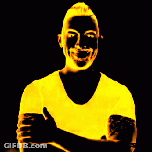 A Man Giving A Thumbs Up With A Yellow Background And The Word Art Underneath GIF