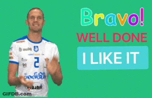 A Man Giving A Thumbs Up With The Words Bravo Well Done I Like It Behind Him GIF