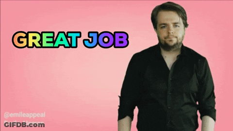A Man Giving A Thumbs Up With The Words " Great Job " Behind Him GIF