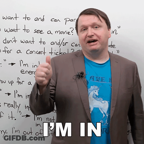 A Man Giving A Thumbs Up With The Words I 'M In Below Him GIF
