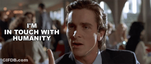 A Man Giving A Thumbs Up With The Words " I 'M In Touch With Humanity " Above Him GIF