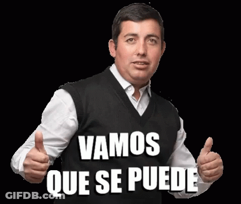 A Man Giving A Thumbs Up With The Words Vamos Que Se Puede Written On His Chest GIF