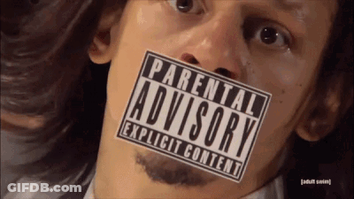 A Man Has A Parental Advisory Explicit Content Sticker On His Mouth GIF