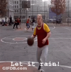 A Man Holding A Basketball On A Court With The Words Let It Rain GIF