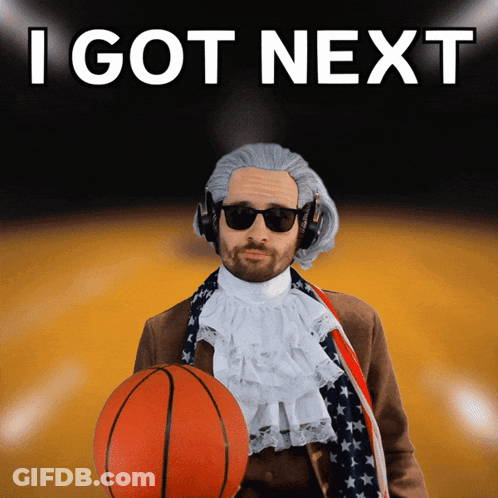 A Man Holding A Basketball With The Words " I Got Next " Behind Him GIF