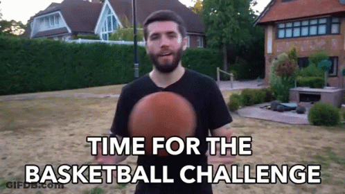 A Man Holding A Basketball With The Words Time For The Basketball Challenge GIF