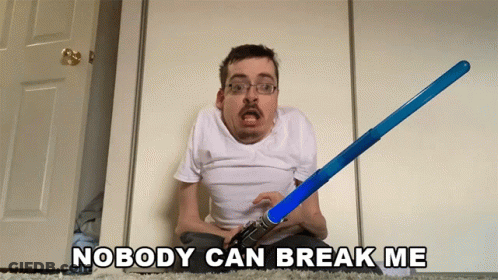A Man Holding A Blue Light Saber With The Words " Nobody Can Break Me " Above Him GIF