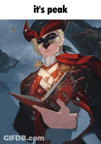 A Man Holding A Book With The Words It 'S Peak On The Bottom GIF