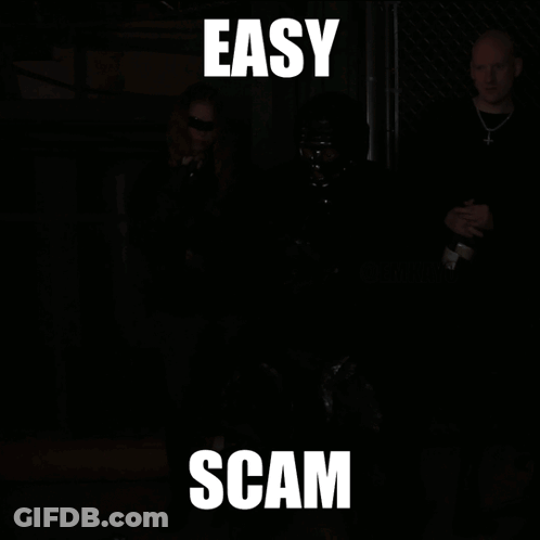 A Man Holding A Bottle In The Dark With The Words Easy Scam GIF