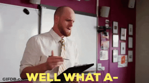 Man Holding Clipboard With Well What A- GIF
