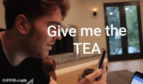 A Man Holding A Cup Of Tea With The Words Give Me The Tea Written Above Him GIF
