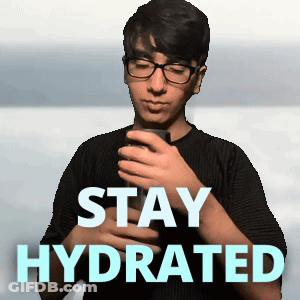 A Man Holding A Cup Of Water With The Words Stay Hydrated Written Below Him GIF