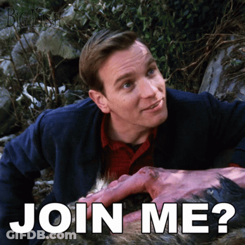 A Man Holding A Dead Animal With The Words Join Me Written On It GIF