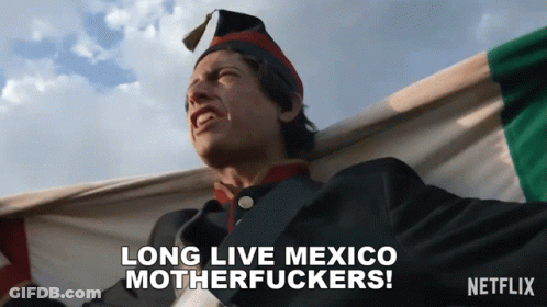 A Man Holding A Flag With The Words Long Live Mexico Motherfuckers On It GIF