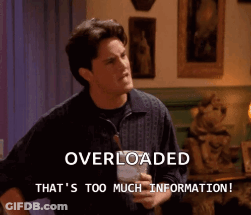 A Man Holding A Glass With The Words Overloaded That 'S Too Much Information GIF