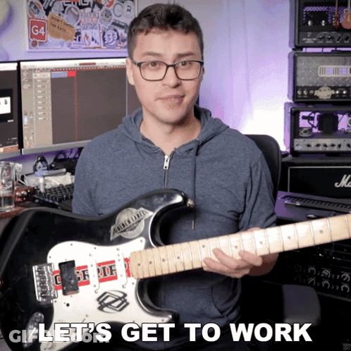 Man Holding Guitar Saying Let's Get To Work GIF