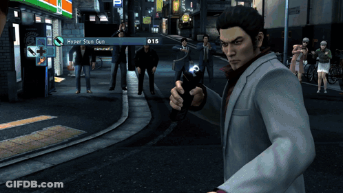 A Man Holding A Gun In A Video Game With A Hyper Stun Gun GIF